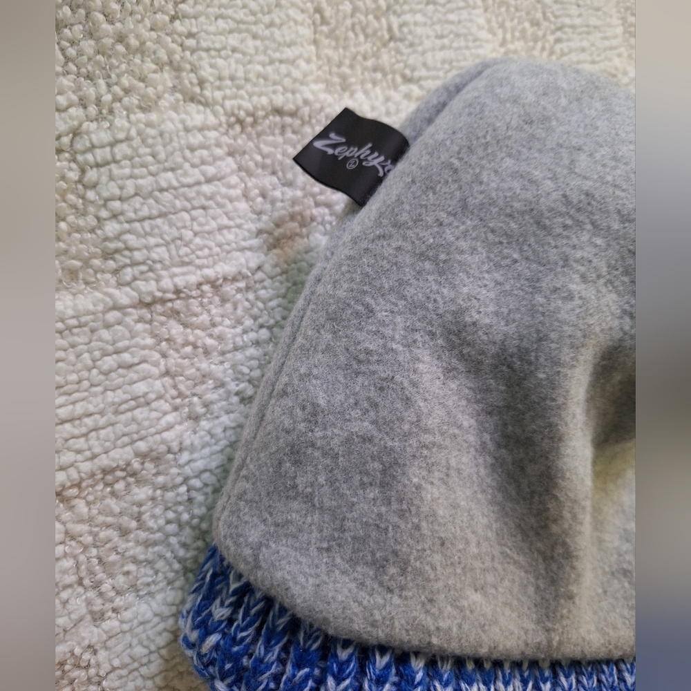 Zephyr Blue and White Knit Pom-Pom Hat for Kids - Picture 5 of 5